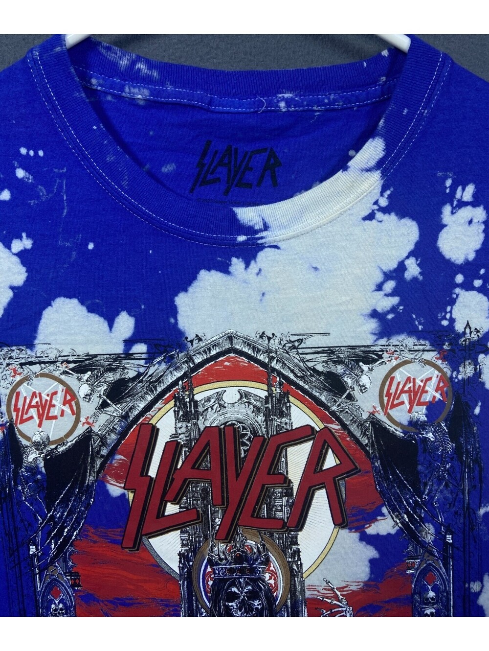 Slayer Unisex T-Shirt Large Graphic Blue White Tie Dye Thrash Heavy Metal Music
